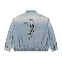 Veste en jean zippée unisexe à effet délavé - Dancing Devil