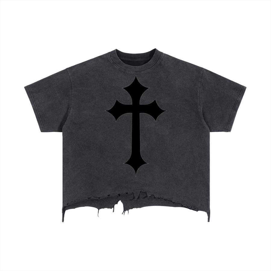 T-shirt coupe carrée, délavage et ourlet usé - Cross