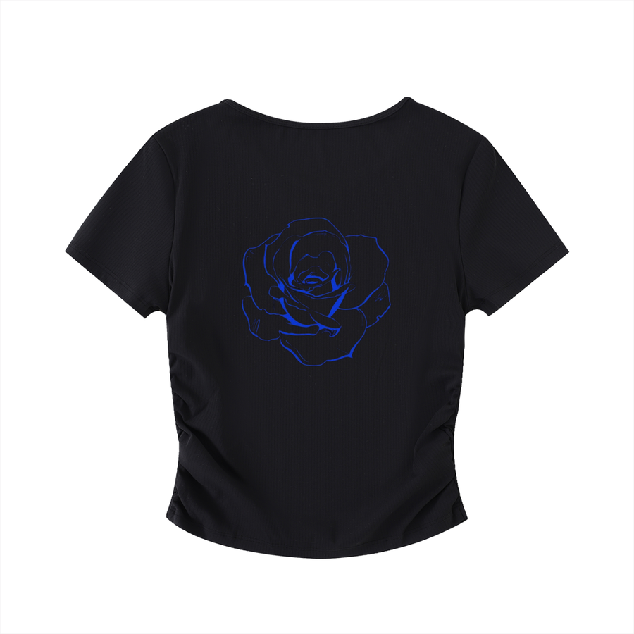 Crop top moulant froncé - Roses