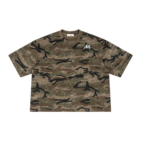 T-shirt unisexe coupe carrée à motif camouflage