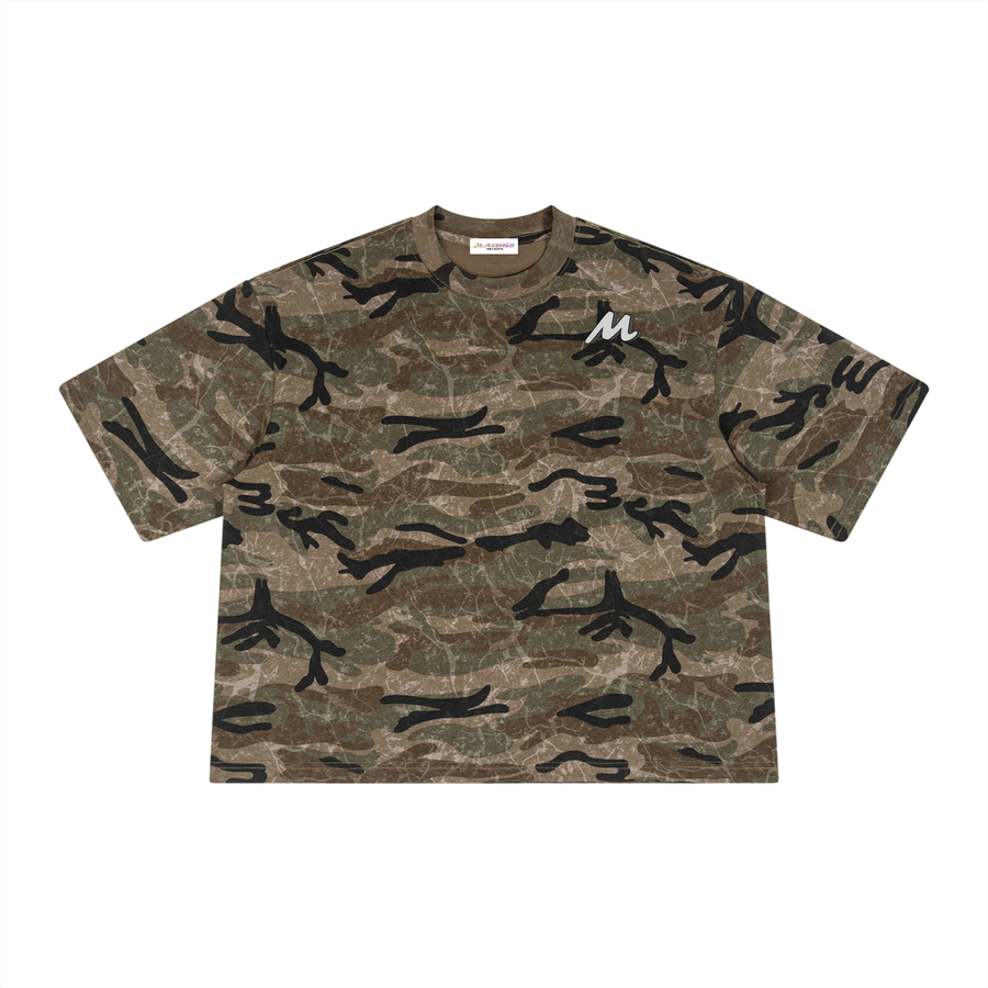 T-shirt unisexe coupe carrée à motif camouflage
