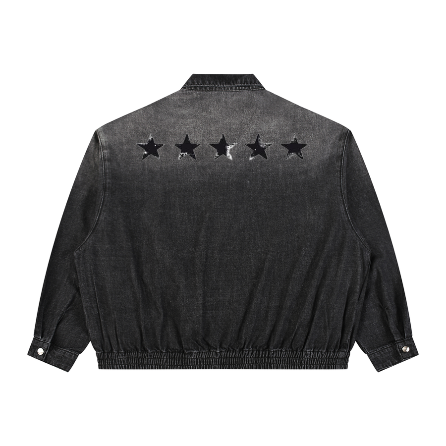 Veste en jean zippée unisexe à effet délavé - Stars
