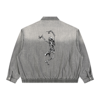 Veste en jean zippée unisexe à effet délavé - Dancing Devil